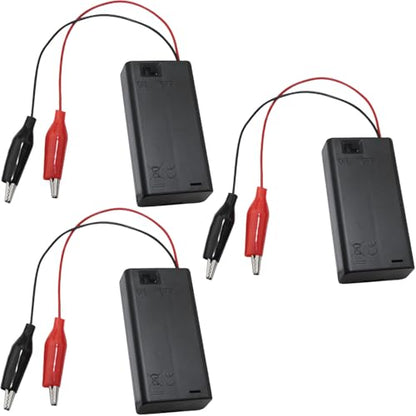 3PCS 2 AA Battery Holder with Cover and Switch and Cable Alligator Clip Medium Battery Holder Box Organiser with ON Off Switch Alligator Clip Wire Cable Black