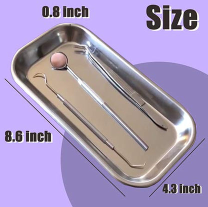 3 Pack Professional Medical Surgical Stainless Steel Dental Procedure Tray Thickening Lab Instrument Tools Trays -Flat Type (8.6" * 4.3" * 0.8", 3) - size: 8.6" * 4.3" * 0.8"