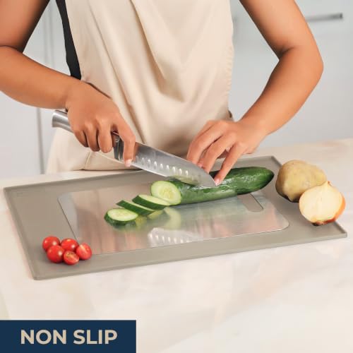 GASARÉ, Non Slip Cutting Board Mat, Grip Mat Pad, Under Kitchen Cutting Board, Raised Edges, Extra Large, Easy to Clean, 19 x 13 Inches, Taupe - color: Taupe