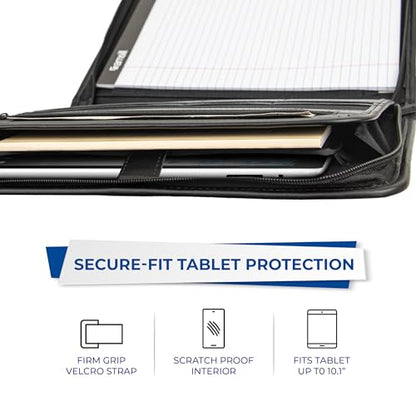 Samsill Professional Padfolio with Secure Zippered Closure, 10.1 Inch Tablet Sleeve, and 8.5 by 11 Inch Notepad, Black, Full Size (70820) - size: Letter - 8.5 x 11 inches, style: Zipper Padfolio