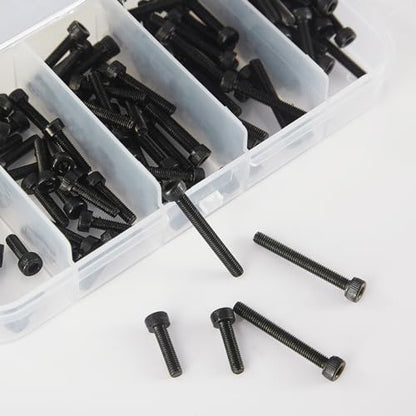 M3 x 8mm 12mm 16mm 20mm 25mm Hex Socket Head Cap Screws Bolts, 12.9 Grade Alloy Steel, Black Oxide Finish, Metric Allen Drive, Fully Threaded, Assortment Kit 125Pcs - size: Socket M3x8-25 mm