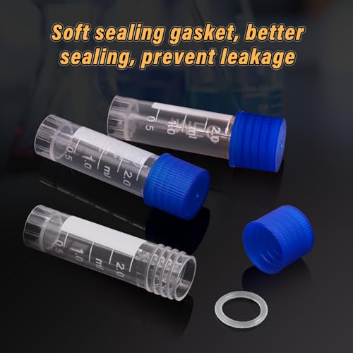 100 Pcs 2ml Small Vials with Screw Caps Centrifuge Tubes Plastic Sample Tubes Cryogenic Vials Graduated Bottles Test Tubes with Lids (Blue) - color: Blue