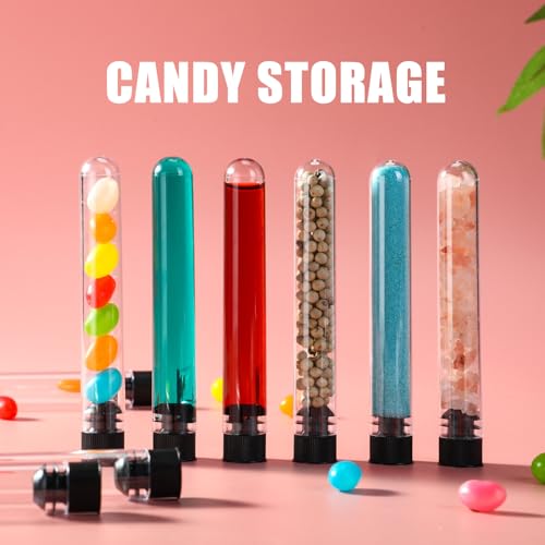Relaxweex 100 Pcs Clear Plastic Test Tubes 16x100mm Lab Vials Caps,Black - color: Black