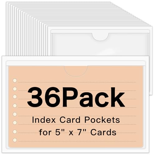 36 Pack Adhesive Index Card Pockets 5 x 7, Clear Top-Loading Holders - size: 5 x 7 Inches