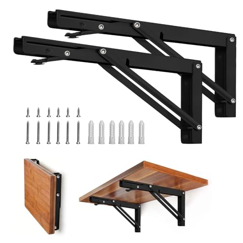 Storystore Folding Shelf Brackets, 12 Inch 2 Pcs Black Stainless Steel - size: 12 Inch
