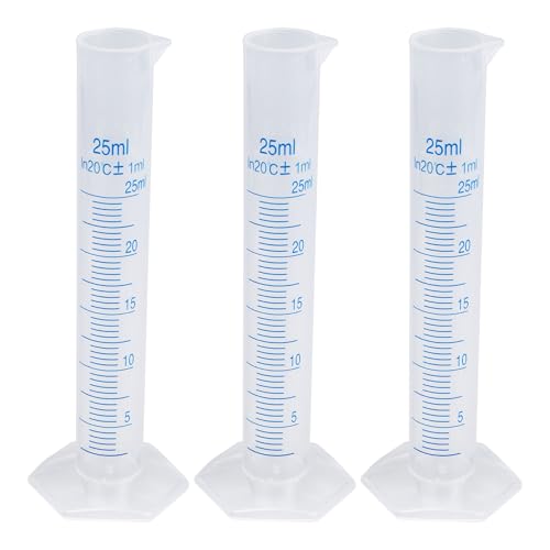 3PCS 25ml Measuring Cylinder, Plastic Transparent Graduated Cylinder, Science Test Tube Flask, 2-Sided Bule Measuring Lines Graduated Cylinder Beaker - size: 25ml