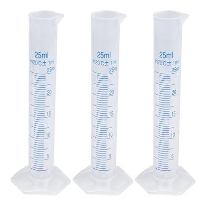3PCS 25ml Measuring Cylinder, Plastic Transparent Graduated Cylinder, Science Test Tube Flask, 2-Sided Bule Measuring Lines Graduated Cylinder Beaker - size: 25ml