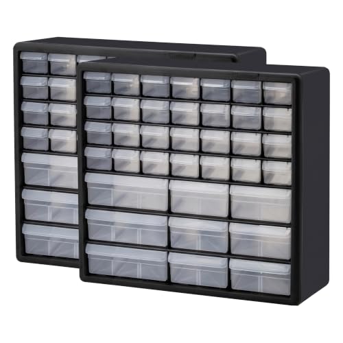 Akro-Mils 44-Drawer Plastic Drawer Storage Cabinet for Garage Organization, Bead Organizer, Building Bricks Storage, Teacher Toolbox, Makeup Organizer, 20" W x 6" D x 16" H, 10144 Black (Pack of 2) - color: Black, size: 44 Drawer, style: 2 pack