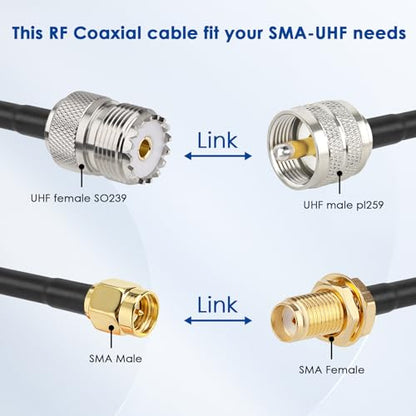 XRDS -RF SMA Male to SO239 RG316 Cable 4FT 2PCS- SMA Male to SO239 UHF Female Antenna Cable - High Performance Low Loss - for Ham Radio, CB Radio, Antenna, Receiver, Transmitter - size: 4FT