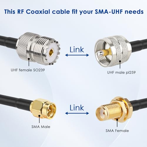 XRDS -RF SMA Male to SO239 RG316 Cable 5FT 2PCS- SMA Male to SO239 UHF Female Antenna Cable - High Performance Low Loss - for Ham Radio, CB Radio, Antenna, Receiver, Transmitter - size: 5FT