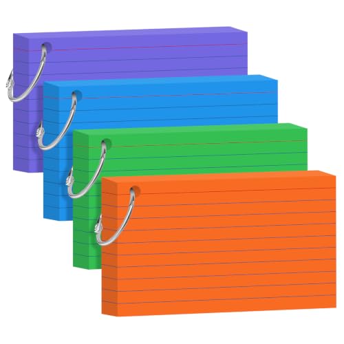 200 Count Neon Index Cards 3x5 Inch Flash Cards Note Cards with Ring - color: Neon-200 Count, size: 3x5