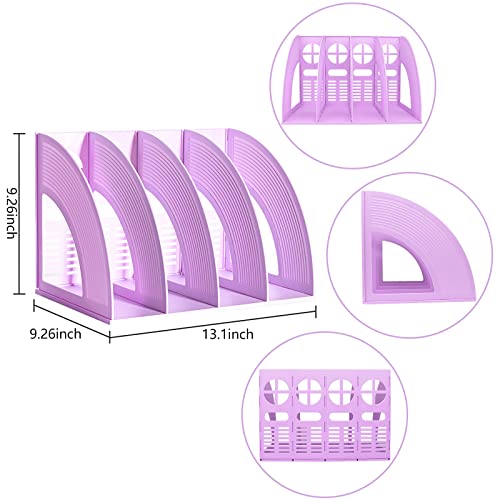 Marte Vanci Magazine File Holder Vertical PP Folder Book Desktop Organizer Plastic Storage Sturdy Vertical 4 Section Folder (Purple) - color: Purple 4 Section