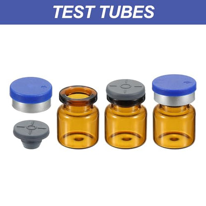 PATIKIL 4ml Sample Vials, 100 Pack Lab Empty Vials with Butyl Rubber Stopper Crimp Top Caps and Labels Borosilicate Glass Vial, Amber - color: Amber, size: 4ml