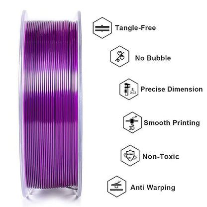 Geeetech Silk Tri‑Color PLA 3D Filament 1.75mm, Blue Purple Black, 1KG - color: 1kg Triple Color Blue-purple-black