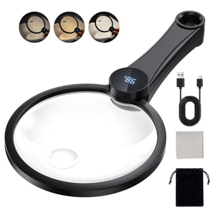 Magnifying Glass with Light, 10X 20X 45X Large Handheld Lighted Magnifier - color: Black