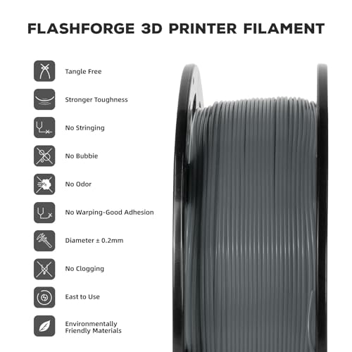 FLASHFORGE PLA Filament 1.75mm, 3D Printer Filament 1kg (2.2lbs) Spool, Dimensional Accuracy +/- 0.02mm, 3D Printing Filament Easy to Use and Fits for Most FDM 3D Printers (Grey) - color: Grey