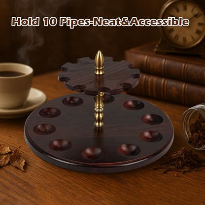 WodGod Tobacco Pipe Stand Holder,Wooden Tobacco Pipe Stand Holder Rack for 10 Tobacco Pipes