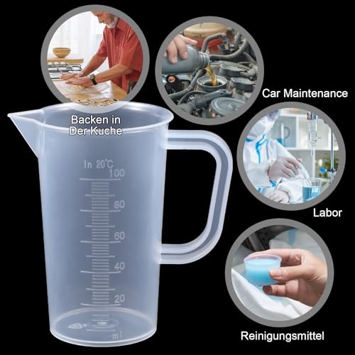 Plastic Measuring Cups, 2 Pcs Clear Graduated Cup Plastic Graduated Beaker Liquid Measuring Cup with Handle and Spout, Measuring Pitcher Mixing Cup for Scientific Experiments, Lab, Kitchen, Home