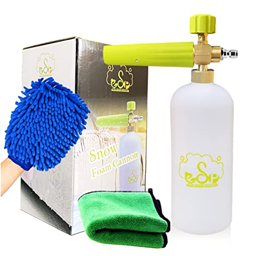 ESP Foam Cannon Snow Foam Lance Pressure Power Jet Washer Quick Release Adjustable Nozzle with 1 Liter Bottle Washing Mitts 1 Towel - color: Green