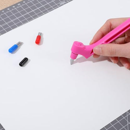 Craft Cutting Tools,360 Degree Rotating Craft Knife with 3 Different Stainless Steel Blades, Stencil Knife for DIY Crafts, Stencils, Scrapbooks, Spinblade Cutting Tool (Pink)