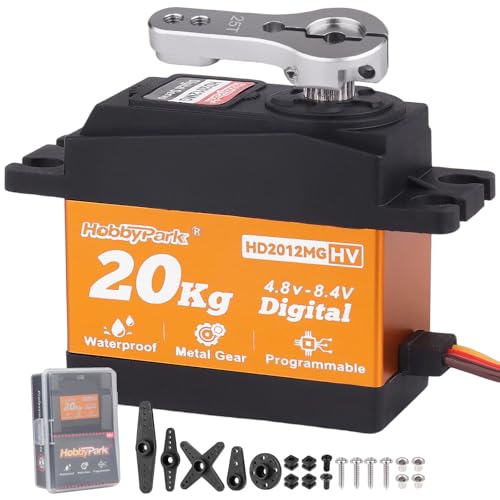 HobbyPark Waterproof Servo Metal Gear RC Servo Digital Servo w/Aluminum Horn RC Parts for 1/12 1/10 RC Crawler RC Truck RC Car Buggy Robotic Control Angle 90°-180° Programmable 8.4V HV (20kg Torque)