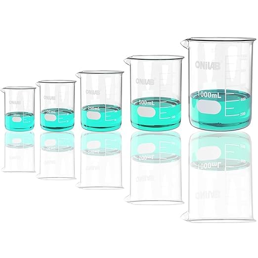 ONiLAB Glass Measuring Beaker Set 50ml 100ml 250ml 500ml 1000ml(Pack of 5) - style: 50/100/250/500/1000ml