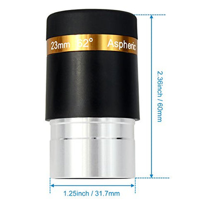 SVBONY Telescope Lens 23mm Telescopes Eyepieces Wide Angle 62 Degree Aspheric Eyepiece Fully Coated lens for 1.25" 31.7mm Astronomic Telescopes - size: 23mm