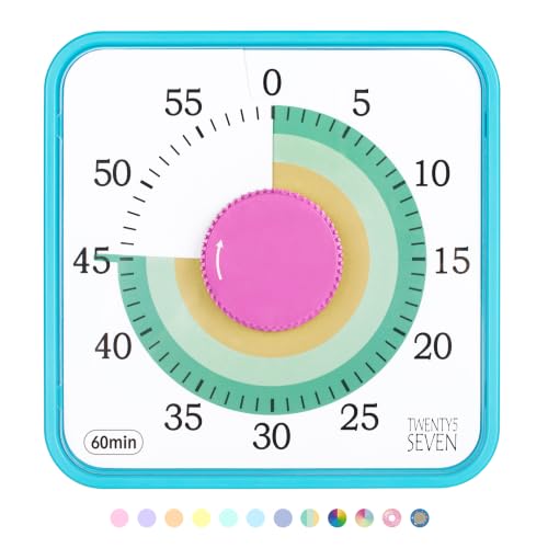TWENTY5 SEVEN Countdown Timer 7.5 inch; 60 Minute 1 Hour Visual Timer – Classroom Teaching Tool Office Meeting, Mechanical Countdown Clock for Kids Exam Time Management Magnetic, Colorful - color: Colorful