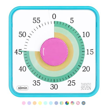 TWENTY5 SEVEN 7.5-Inch Visual Timer, Battery-Free 60-Minute Countdown Clock - color: Colorful