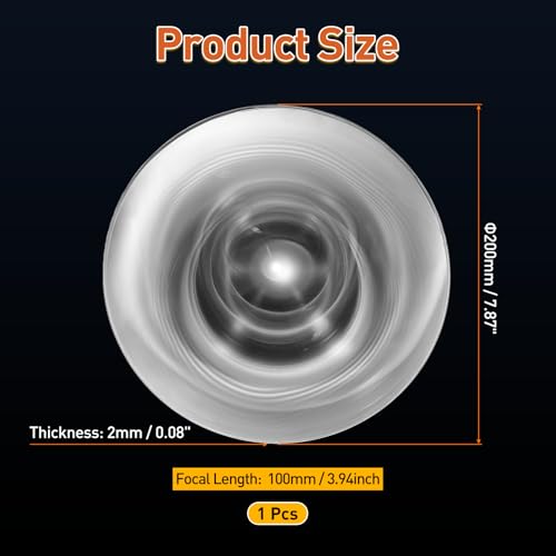 PATIKIL Acrylic Fresnel Lens, 200mm Dia, 100mm Focal Length, Transparent - size: 200mm Dia, Focal Length 100mm