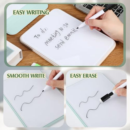 Dunzoom 2 Sets 4 Pcs Small Glass Desktop Whiteboard with Reversable Stand 8x6 Inch Mini Dry Erase White Board Easel with 2 Markers Reusable Desk Notepad for Home Office School Supplies (Pink,Green) - color: Pink, Green
