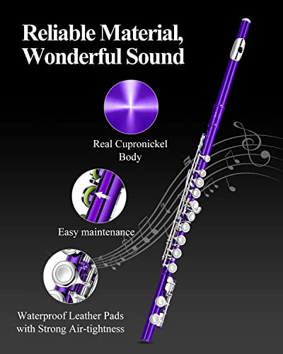 Eastar 16-Key Closed Hole C Flute Kids Beginner, Purple Full Kit, EFL-1Pu - color: Purple