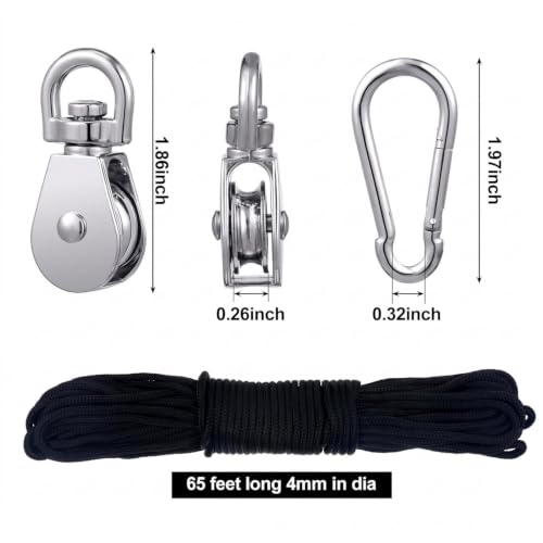 Shappy 42 Pcs Pulley Block System Set, M20 Pulley Wheel Stainless Steel