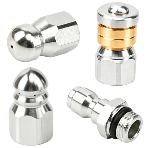 Sewer Jetter Nozzle Kit, 3 Pcs Stainless Steel Rotating Button Nose