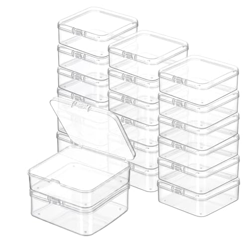 Plastic Bead Storage Containers Box Transparent Boxes with Hinged Lid Clear Bead Organizer Box for Small Items DIY Craft Jewelry Hardware Business Cards Game Pieces (20 Pcs /2.8 x 2.8 x 1 Inch)