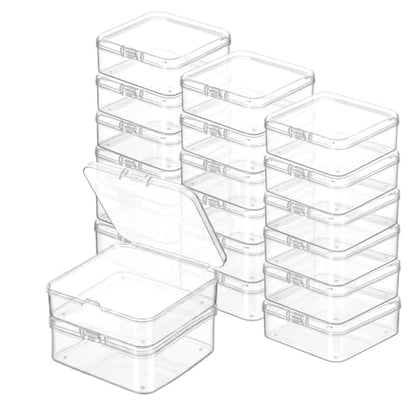 Plastic Bead Storage Containers Box Transparent Boxes with Hinged Lid Clear Bead Organizer Box for Small Items DIY Craft Jewelry Hardware Business Cards Game Pieces (20 Pcs /2.8 x 2.8 x 1 Inch)