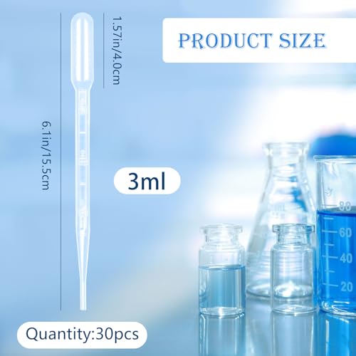 3ml Dropper Pipettes-30 PCS Disposable Pipettes Dropper for Accurate Liquid Transfer,Clear Graduated Eye Dropper for Essential Oils,Resin,Crafts,Labs,Kids Activities-Plastic Transfer Pipettes,Droppers