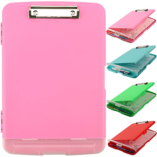 Clipboard with Storage, A4 Binder Nursing Clipboards with Pen Holder, Heavy Duty Storage Clipboards with Low Profile Clip, Clipboard Folder Side-Opening, Smooth Writing Clip Board (Pink) - color: Pink