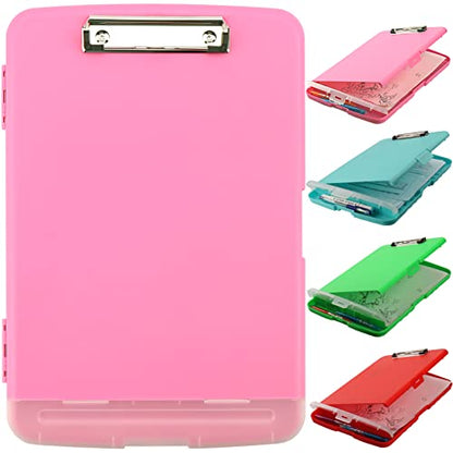 Clipboard with Storage, A4 Binder Nursing Clipboards with Pen Holder, Heavy Duty Storage Clipboards with Low Profile Clip, Clipboard Folder Side-Opening, Smooth Writing Clip Board (Pink) - color: Pink