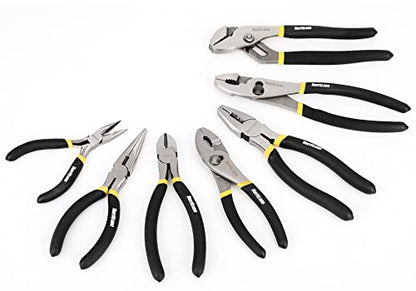 HURRICANE 7-Piece Pliers Set – 8" Water Pump, 8"/6" Slip Joint, 7" Linesman, 6" Diagonal, 6" & Mini Long Nose, Carbon Steel, Anti-Slip Double-Dipped Handle for Home, DIY, Automotive - size: 7 pcs