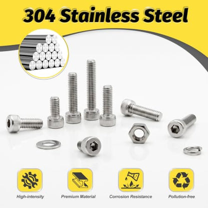 494PCS M4 Hex Socket Screw Kit,M4x6/8/10/12/14/16/18/20mm - size: SS M4 494Pcs 6-20-MM