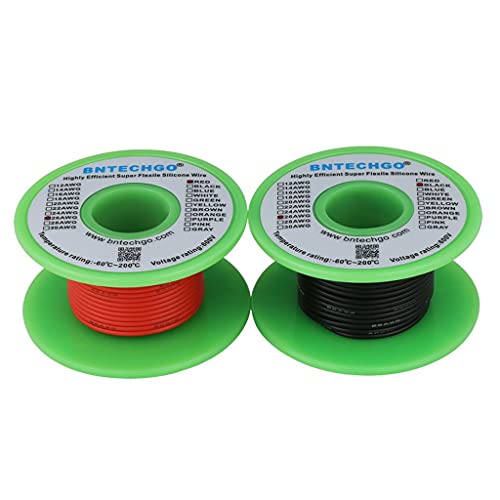 BNTECHGO 26 Gauge Silicone Wire Spool red 25ft and Black 25ft Flexible 26 AWG Stranded Tinned Copper Wire - size: 26 Gauge, 25ft per color