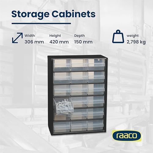 Raaco Steel Storage Cabinet, Standard 18-Drawer (C9-18) - Nuts & Bolts - size: Standard-18D