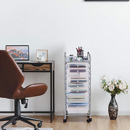 Giantex 10 Drawer Rolling Storage Cart Scrapbook Paper Office School Organizer (Clear) - color: Clear, size: 10 Drawers Small