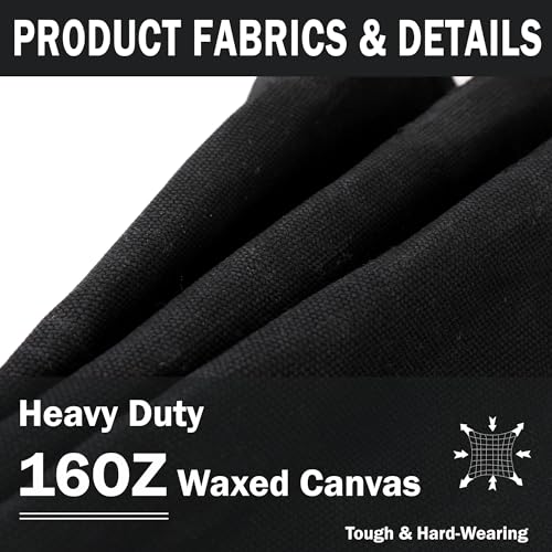 Tool Organizer Bag | 1 Large Pocket Storage Pouch & 2 Side Pockets & Canvas Handle, Heavy Duty 16oz Waxed Canvas Tote Bag, Reusable Tool Carrier for Hand Tools - 11.5"L x 6"W x 7.5"H - Black - color: Black