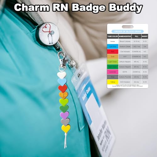 Order of Blood Draw Beads with Reference Card, Phlebotomist Badge Reel Visual Aid Tool Accessories, RN Badge Buddy, Phlebotomy Essentials, Nurse Supplies - color: Heart and Round Blood Draw Beads With White Card