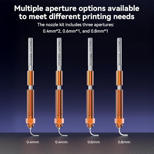 Creality K2 Plus Nozzle, K2 Pro Hotend Nozzles Replacement Kit with Titanium Alloy, Copper Alloy, Hardened Steel, High Flow Upgraded Unicorn Nozzle for K2/ K2 Pro Combo (0.4 0.6 0.8mm 4PCS) - style: 0.4+0.6+0.8mm-4PCS