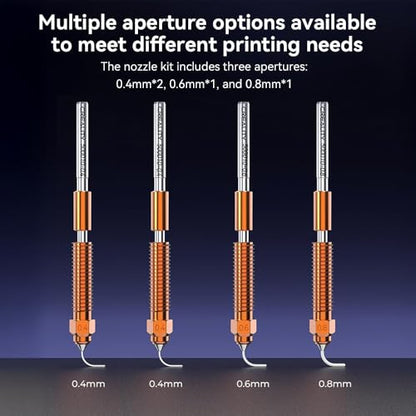 Creality K2 Plus Nozzle, K2 Pro Hotend Nozzles Replacement Kit with Titanium Alloy, Copper Alloy, Hardened Steel, High Flow Upgraded Unicorn Nozzle for K2/ K2 Pro Combo (0.4 0.6 0.8mm 4PCS) - style: 0.4+0.6+0.8mm-4PCS