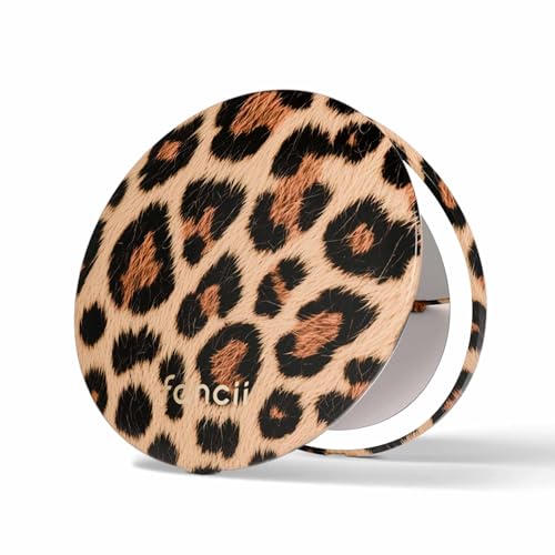 Fancii Mini Taylor Compact Magnifying Mirror with LED Light, 10x/1x, Rechargeable, 3 Light Settings, Dimmable-Small Lighted Travel Handheld Mirror for Pocket, Handbag, Purse, 2-Sided (Cheetah Chic) - color: Cheetah Chic