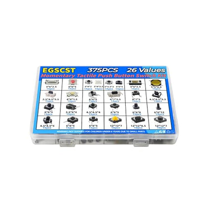 375PCS 26Values Micro Momentary Tactile Push Button Switch Assortment Kit 2 Pins/3 Pins/4 Pins Tact Pushbutton Switches Set - style: 375 PCS 26 Values